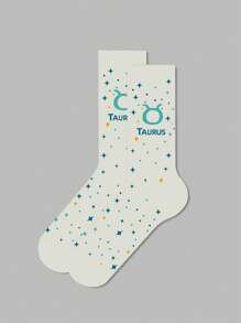 1 par de calcetines con diseño de signos del zodíaco para mujer, calcetines blancos, calcetines negros, calcetines hasta el tobillo, calcetines artísticos, calcetines deportivos, calcetines de moda, calcetines para niñas, calcetines tipo crew, calcetines sencillos, calcetines casuales, aptos para uso diario
