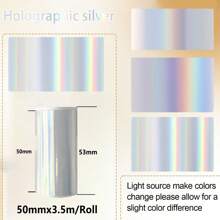 Holographic Silver Thermal Self-Adhesive Continuous Paper Rolls, 50mmx3.5m/Roll, Compatible With C9/X5/X6/T02/M02 Mini Portable Thermal Printers,Laser Effect Printing,School Supplies,Back To School