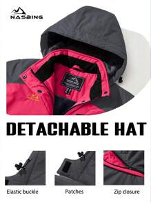 NASBING 女士冬季滑雪夹克 防水防风保暖连帽保暖冬装 防风衣 徒步滑雪露营登山外套 抓绒 - 玫紅色 - 查看 5