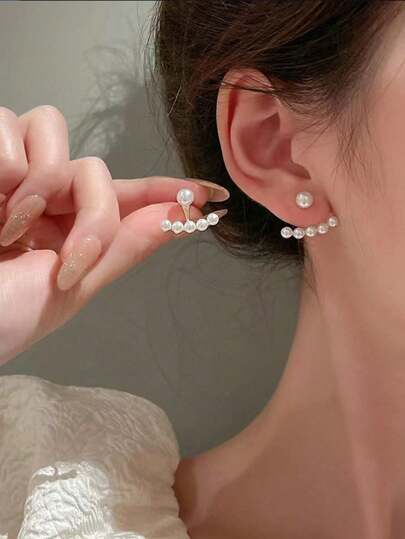 2入組人造珍珠裝飾耳環夾