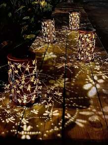 1 pieza Farol solar con diseño de libélula para exteriores, luz decorativa hueca para jardín exterior, lámpara colgante de metal, luz decorativa LED impermeable, adecuada para pórtico, patio, patio trasero, jardín, camino, césped, pórtico de calle, camino