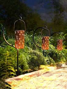 1 pieza Farol solar con diseño de libélula para exteriores, luz decorativa hueca para jardín exterior, lámpara colgante de metal, luz decorativa LED impermeable, adecuada para pórtico, patio, patio trasero, jardín, camino, césped, pórtico de calle, camino