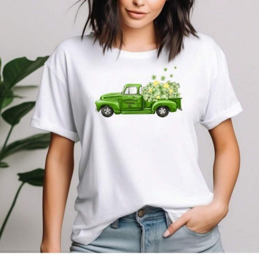 Happy St Patricks Day Shirt, Shamrock Farms Shirt, Patricks Truck T-Shirt, St Patrick's Day Sweatshirt, Saint Patricks Matching Family Shirt - 白色 - 查看 1