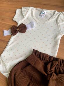 Baby Girl Set Bodysuit + Shorts + Headband - 鏽棕色 - 查看 2