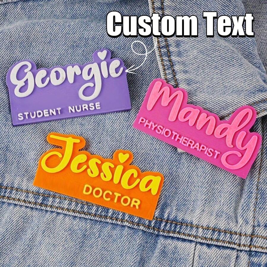 Placa de identificación laboral personalizada y creativa, placa de identificación de enfermera registrada, placa de identificación de enfermera personalizada, placa de identificación personalizada con letras 3D, placa de identificación con nombre magnética - Multicolor - Ver 1