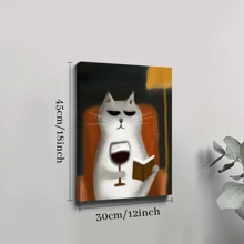 1pc Framed Canvas Poster, Cat Wine Funny Wall Art Canvas Paintings, Ideal Gift For Bedroom Living Room Corridor, Wall Art, Wall Decor, Winter Decor, Room Decoration