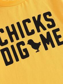 Camiseta de Pascua para niños pequeños, manga corta, cuello redondo, estampado de letras, ropa de verano para niñas y niños - Amarillo - Ver 5