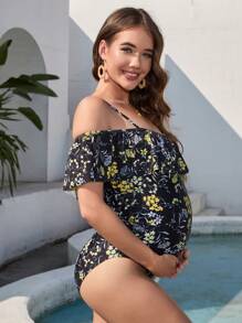 Yesfashion Women Maternity One Piece Swimsuit Print Front Off Shoulder Pregnacy Floral Bathing Suit - Nhiều màu - Xem 2