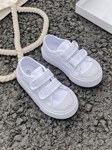 Zapatos de lona para niños OPOEE, de primavera/otoño, estilo coreano, sencillos, para niños y niñas, de moda, de corte bajo, casuales, deportivos, clásicos, versátiles, zapatos de skate para niños - Blanco - Ver 3