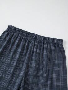 2pcs Men's Lightweight Summer Sleepwear Set, Short Sleeve Top And Pants, 2pc Men's Plaid Summer Lounge Set - Dark Grey - View 8