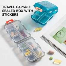 Travel Pill Organizer Box, 147 Brand Label Portable Pocket Purse Pharmacy, 10 Compartment Small Pill Case Medicine Kit, Daily Weekly Vitamin Supplement Medication Holder, Healthcare Aid - 藍色 - 查看 2