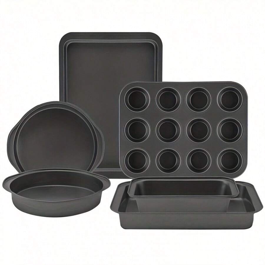 6-Piece Baking Utensil Set With Non-Stick Bread Pan/Cake Pan With Handle/12-Cup Cake Pan/Baking Pan/Baking Tray, Easy-To-Clean Baking Utensil Set