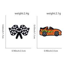 1pc/2pcs Universal Mini Exquisite Cute Racing Car & Racing Flag Cartoon Enamel Brooch, Special Lapel Pin, Suitable As Gift For Friends, Collectors Of Racing Fans, Checkered Street Casual Zinc Alloy Cartoon Brooch, All Season - Multicolor - View 6