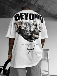 Men's Drop Shoulder Short Sleeve Street Style T-Shirt, Casual Everyday Wear - White - View 1