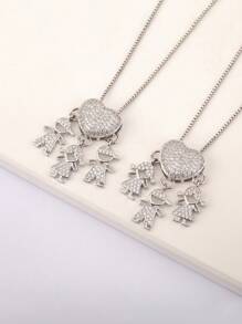 1件18K镀金白锆石3件套儿童吊坠项链，优雅珠宝礼品，简约设计 - 銀色 - 查看 2