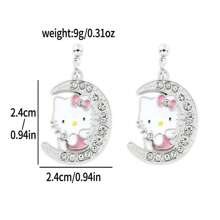 Sanrio 1 Pair Of Exquisite And Beautiful Earrings, Sanrio Earrings, Cute KT Cat, Alloy Material, With Red Bow And Diamond Pattern On It, Fashionable And Cute, Suitable For Various Occasions (Party, Festival, Leisure, Outdoor Decoration) Diy Earrings, Can Be Given As Holiday Gifts, (Christmas, Valentine's Day),Mom,Mother,Mother's Day,Gift