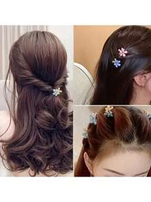 5 件金属水晶花发夹，五瓣花夹，女孩精致前刘海，迷你侧夹头饰，花爪 - 彩色 - 查看 4