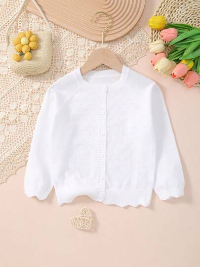Young Girl Lightweight Button Hollow Out Knitted Cardigan