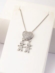 1件18K镀金白锆石银铜材质2件套儿童吊坠项链，优雅珠宝礼品，简约设计 - 銀色 - 查看 9