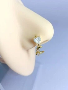 1pc Heart Moon Pendant With Micro-Inlaid Synthetic Cubic Zirconia Nose Piercing Jewelry, Unique Nose Ring