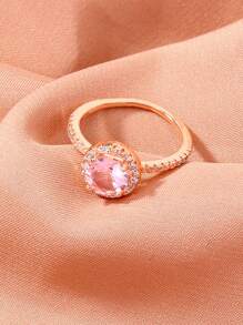 Tkool 1 件镀玫瑰金女士戒指，镶嵌闪亮锆石，新颖圆形设计