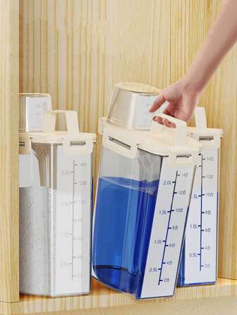 1pc/Laundry Powder Storage Box, Storage Jar With Graduated Measuring Cup, Large Capacity Storage Box, Laundry Detergent Dispensing Container, Cleaning Supplies Storage, Household Items, Suitable For Laundry Room, Bathroom, Toilet Use, Bathroom Accessories