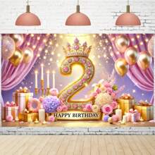 Bannière de fête d'anniversaire de style princesse rose 2e, faite de fibre de polyester, convenant pour toutes les célébrations intérieures et extérieures, sans électricité nécessaire, parfaite pour la décoration d'entrée et les accessoires de photobooth