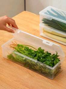 Set de 3 piezas/1 pieza de recipientes rectangulares transparentes modernos para almacenamiento de alimentos con tapa, contenedores de plástico de gran capacidad adecuados para guardar frutas, verduras, carne, organización de cocina - transparente - Ver 6