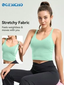 GEMCHO Tight Fitting Tank Top Longline Wirefree Padded With Medium Support Women Tank Top Summer
