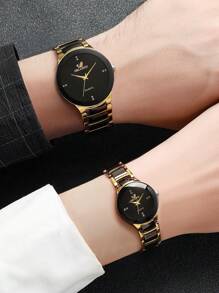 2pcs/Set Classic Fashion Couple Minimalist Scale Dial Quartz Wristwatch, Elegant Design
