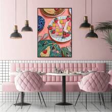 1pc Matisse-Style Food Oil Painting, Abstract Watercolor Dessert & Strawberry Cake Artwork, Vintage Oil Painting Decor, Breakfast/Afternoon Tea Food Art Poster, Suitable For Living Room, Dining Room, Kitchen, Restaurant, Cafe Walls, Room Decor And Wall Art, Unframed
