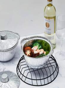Conjunto de 10/5 piezas Olla de aluminio desechable con tapa, utensilios de cocina de aluminio desechables, envase de horneado desechable adecuado para vacaciones, viajes, campamentos, horneado, calentamiento y cocción (33,8 onzas), Conjunto de ollas de metal redondas, adecuadas para estufas de gas, sin necesidad de electricidad, ideales para viajes, campamentos, horneado, recalentamiento y cocción, utensilios de cocina esenciales, ollas apilables, contenedores de alimentos a granel