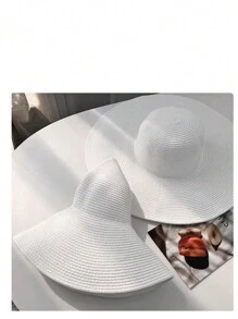 1 pezzo Cappello da spiaggia di paglia da donna con ampia tesa, piccolo e pieghevole, per le vacanze