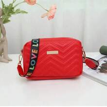 Embroidered Camera Bag PU Material Small Casual Square Bag Versatile Single Shoulder Bag Printed Strap - Red - View 1