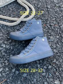 经典白色帆布鞋，儿童中帮运动鞋，男孩和女孩，春秋季，韩版简约，时尚低帮系带休闲运动帆布鞋 - 藍色 - 查看 7