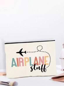 Bedrukt met vliegtuigpatronen Canvas cosmetische tas, inclusief bedrukt met de letters 'Vliegtuig Stull', opvouwbare cosmetische tas met rits, gemakkelijk schoon te maken, veelzijdige make-uptas voor reis- en vakantiecadeaus, draagbaar, voor kantoor- en schoolbenodigdheden Make-uptas Reisbenodigdheden Make-uptas Vakantiebenodigdheden Make-uptassen Make-uptas Make-uporganizer Winterluipaardprint Worsthond Vrouwencadeaus voor vrouwen