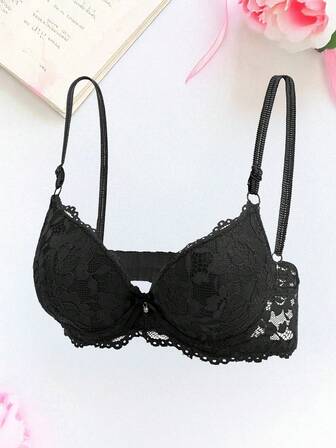 Women's Black Lace Pattern Lingerie Bra Wireless Push Up Lingerie Bra Underwire Lift Lingerie Bra Suitable For Wedding Dress