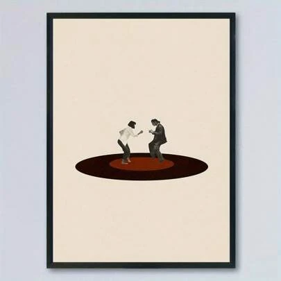 [低俗小说风格帆布艺术印刷品] 低俗小说风格剪影帆布艺术海报 - 无框、复古与现代墙壁装饰，适用于客厅、卧室、家庭办公室礼物生日毕业