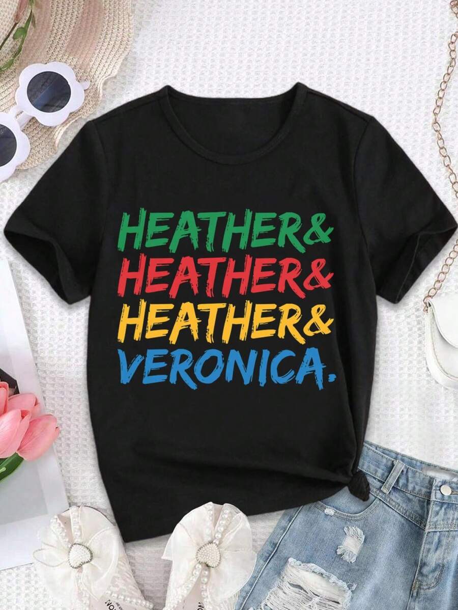 Heather Veronica Names Tee Shirt For Women Cute Stylish Personalized Ladies' Top - Black - View 1