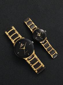 2pcs/Set Classic Fashion Couple Minimalist Scale Dial Quartz Wristwatch, Elegant Design