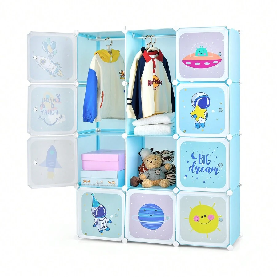 12 Cubes Portable Children Wardrobe Kid Closet Dresser Storage Organizer - Blue - View 1
