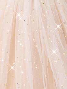 年轻女孩细肩带珠饰亮片薄纱花童连衣裙,复活节公主裙,适合生日礼物,派对,宴会,学校表演,节日 - 香檳色 - 查看 5