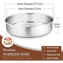 6 Inch Cake Pans Set Of 4, Round Baking Pan, Stainless Steel Birthday Wedding Metal Layer Cake Pans, Non Toxic & Healthy, Mirror Polished & Dishwasher Safe - 6 Inch - View 2