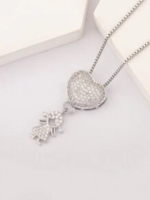 1件18K镀金白锆石银铜材质儿童吊坠项链，优雅珠宝礼品，简约设计 - 銀色 - 查看 11