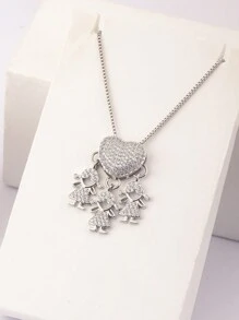 1件18K镀金白锆石3件套儿童吊坠项链，优雅珠宝礼品，简约设计 - 銀色 - 查看 8