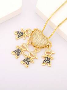 1pc Valentine's Multicolor Zirconia 18k Gold Plated Copper 4 Kids Pendant Necklace, Luxury Jewelry Gift For Women,Mom,Mother,Mother's Day,Gift - Gold - View 16