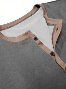 Spring And Summer Men's Short Sleeved Casual Henry T-Shirt, Men's Solid 100% Polyester Fiber Retro Style Sports Top