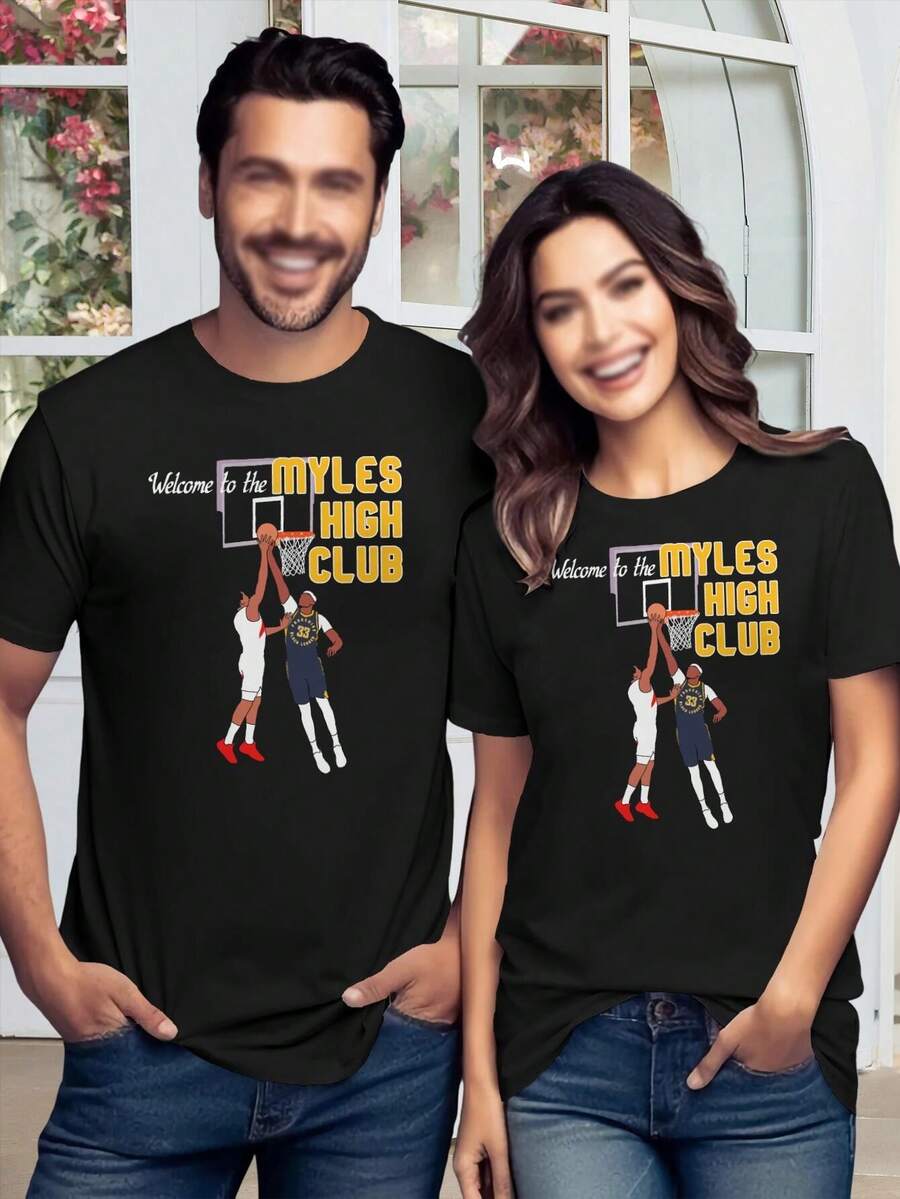 Women's Myles High Club T-Shirt - Front Back Print Trendy Tops Graphic Tees Casual Shirts - 黑色 - 查看 1