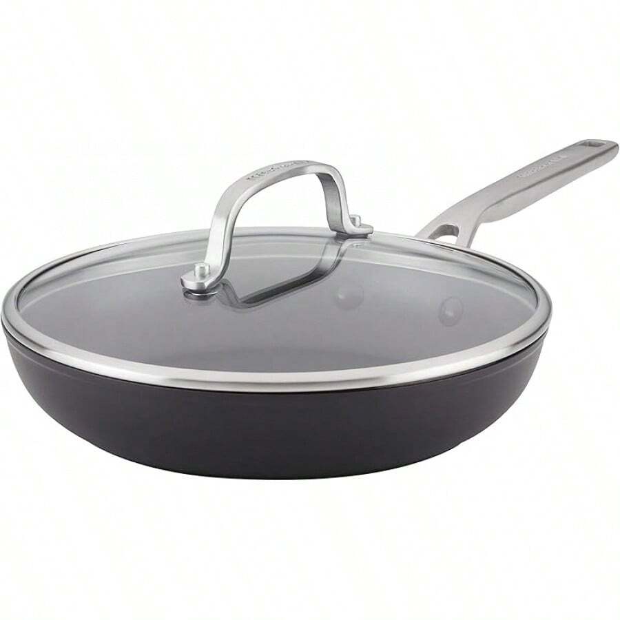 Juego de ollas y sartenes antiadherentes de anodizado duro para inducción, 10 piezas, en color negro mate - Sartén con tapa (10") - Ver 1