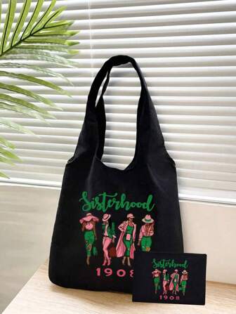 Bolsa de lona para mujer "Hermandad 1908" - Bolso grande de capacidad clásica y bolsa de maquillaje del mismo color: Bolso de mano versátil para ir y venir, bolsos de mano con estampado creativo para niñas hermanas, bolsas de playa ligeras para viajar